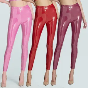 Women's Sexy Hip-Lifting Leather Pants Nightclub Mirror Laser Shiny Leather Leggings High Waist Fleece-Lined Warm Tight Pants Stretchy Sports Leather Pants