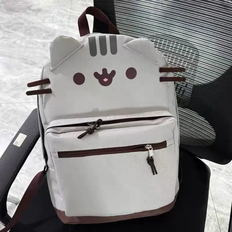 Pusheen Cat Cartoon Canvas Backpack - Large-Capacity Schoolbag for Students, Casual Daily Travel Rucksack