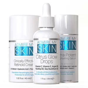 Admire My Skin Trifecta Glow Set - Dark Spots & Uneven Skin Tone, Brightening Serum, Citrus Glow Drops, Retinoid Cream For Face Hyperigmentation