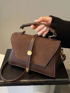 Retro Style Color Matching Shoulder Bag Crossbody, Metal Buckle Embellishment Adjustable Shoulder Strap, Versatile Shoulder Messenger Bag, Niche Design Suitable for Daily Commuting, Shoulder Commuter Bag, Elegant Commuter Bag