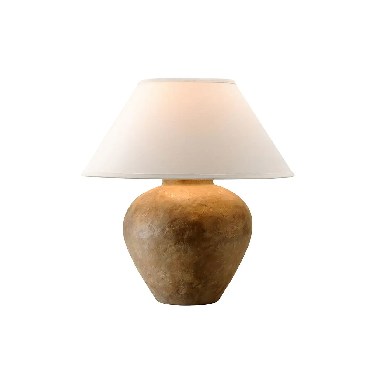 Calabria Sienna Table Lamp With Off-White Linen Shade And Aged Textured Base