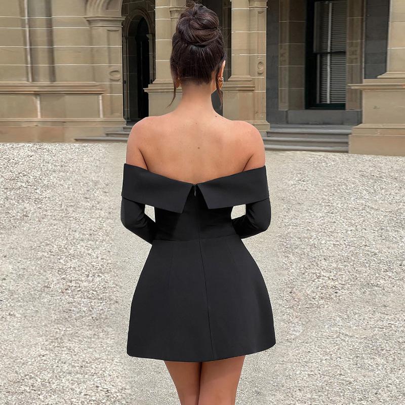 Fashionable Elegant Backless Off-Shoulder Tube Top Slim Fit Long Sleeve A-Line Dress for Women Formal Womenswear  Basic Minimalist White sundress
