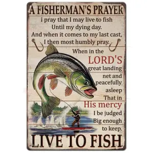 Vintage Style Fishing Aluminum Wall Art, 2D Flat Design, Ideal for Home, Cabin, Lodge, or Outdoor Angling Decoration