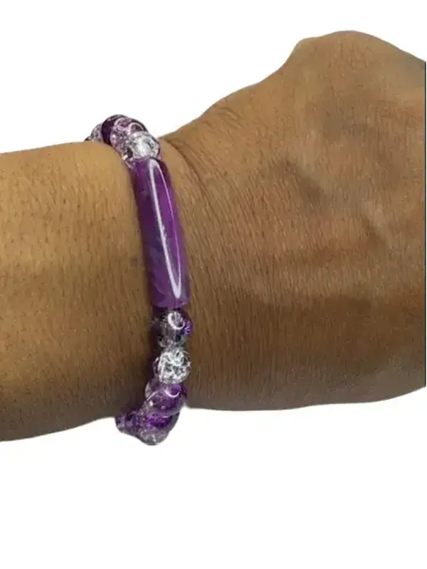 Purple Passion Glass Beaded Bracelet Set - Stretch Costume Jewelry Accessory, Under 1 oz, for Daily-Casual Wear, 7.5-Inch Circumference, 1Oz