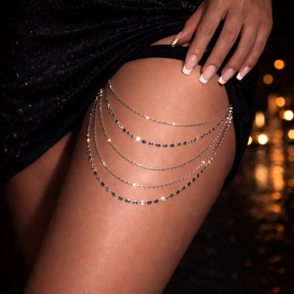 Women's Gifted 2026 Rhinestone Thigh Chain - Female Glamorous Crystal Stones Body Jewelry, Adjustable Fit Elastic Strap, Chic Festival Club Outfit Accessory