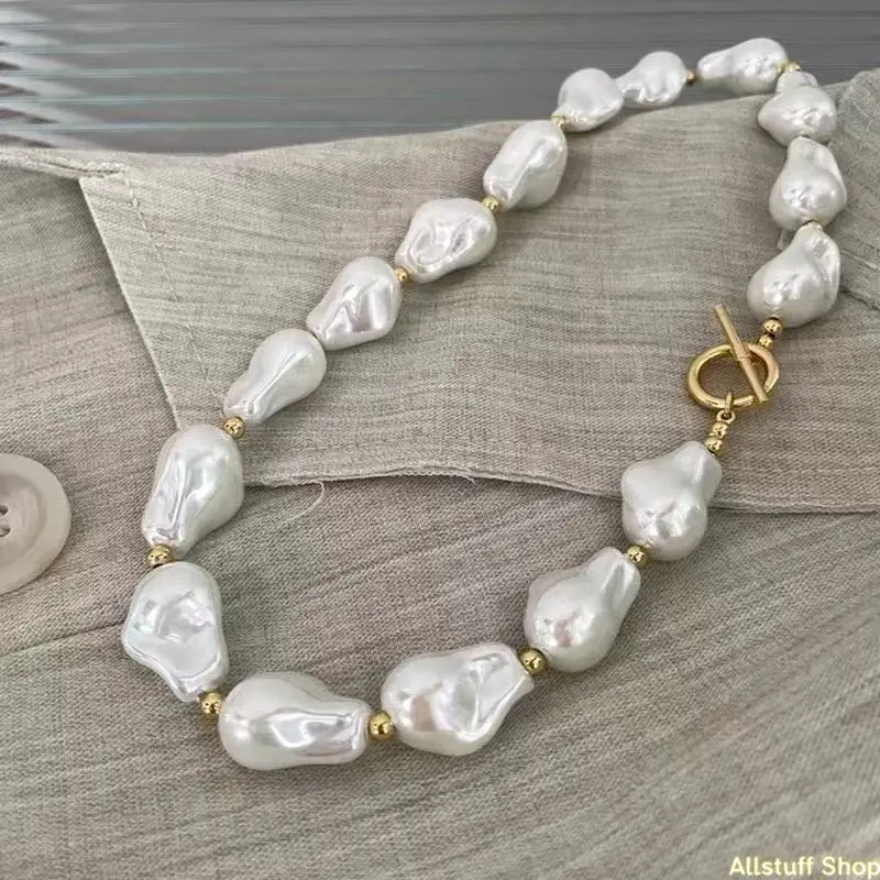 Elegant French Baroque Irregular Faux Pearl Ot Clasp Choker Necklace, Simple Exaggerated Women's Fashion Versatile Necklaces, Faux Pearl Jewelry, Versatile Accessory, Decorative Necklace