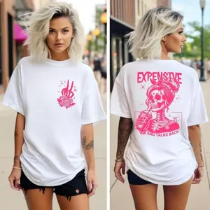 Funny Women Shirt, Expensive, Soft Relaxed Fit Short Sleeve Tee Difficult, Talks Back Friend Gift, Sarcastic Tee, Motivation Skeleton Outfit