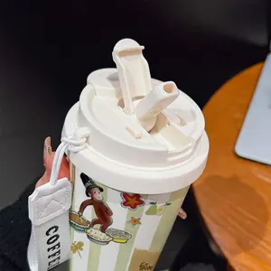 530ML Insulated Tumbler, Cute Monkey Pattern, Stainless Steel, with Straw and Strap, Travel Cup, Gift for Holidays, Home & Outdoor Use