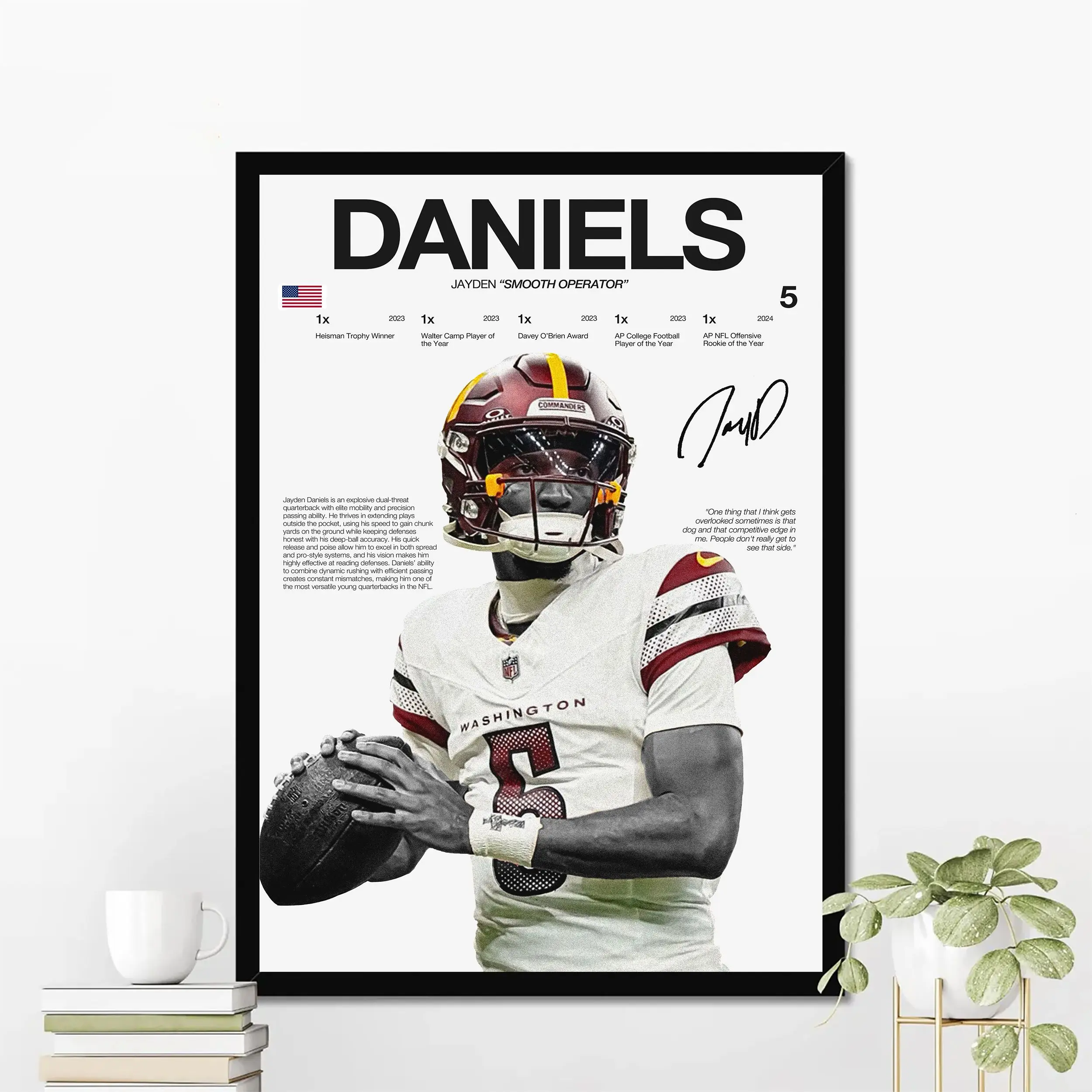 Jayden Daniels Hardline Series Poster, Jayden Daniels Signature Poster, Washington Football Wall Art For Fans, Sport Gift For Men [UNFRAMED - PRINT ONLY]