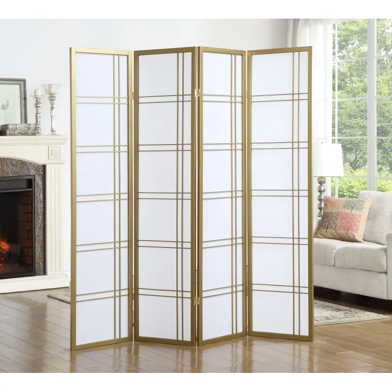 Seto Traditional 4-Panel Folding Room Divider Screen - Gold, Reinforced Panels, Wood Frame Decor, Asian-Inspired Style, 72"w x 1"d x 71"h, Strong Premium Materials, Stable, for Home Office Bedroom