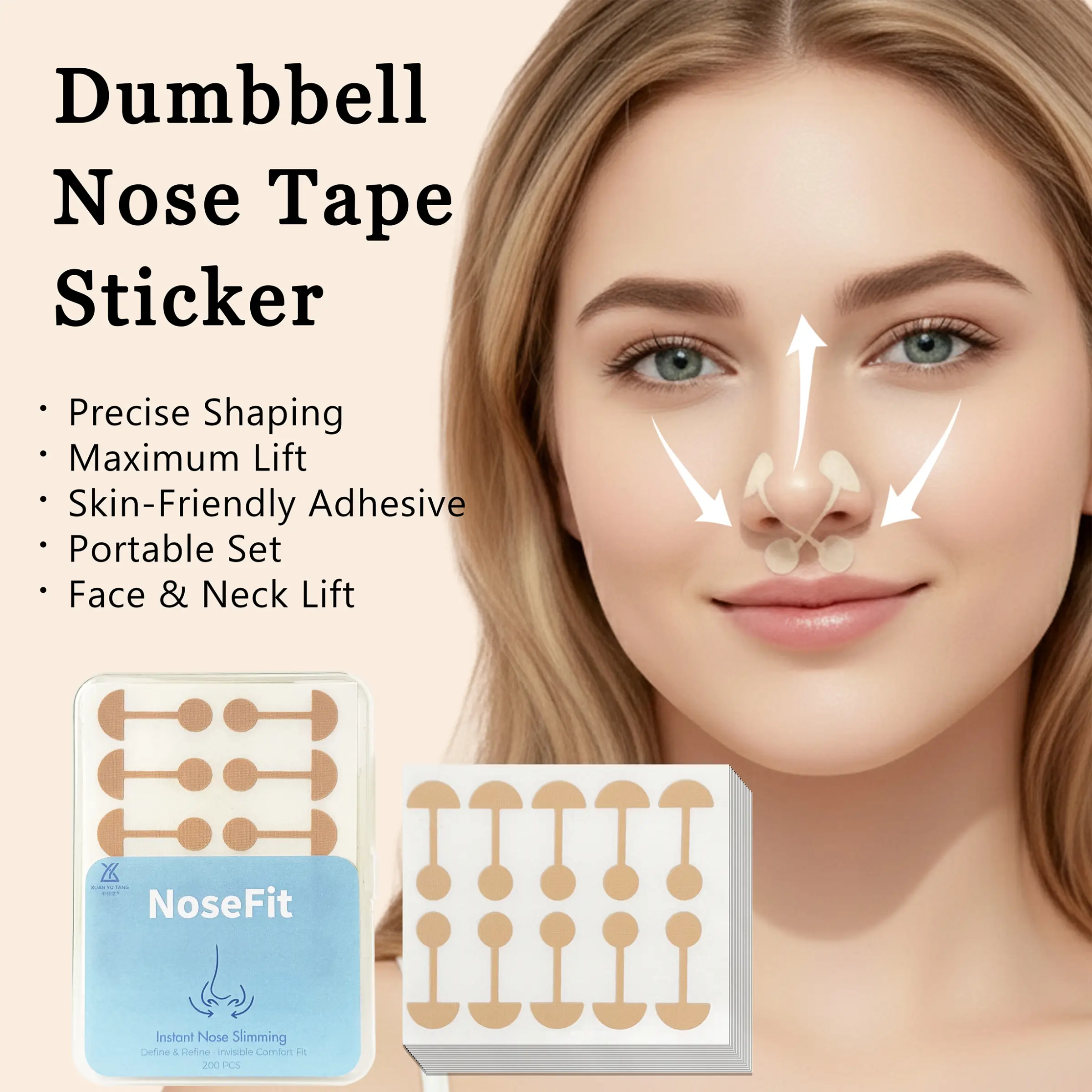 200 Pcs Nose Tape Kit-Soft Nose Bridge Corrector, invisible Nose Straightener & Lifting Patch, Reusable Beauty Nose Shaper & Face Lifter for Women & Men, Daily Care Accessory, Face Lifting Strap