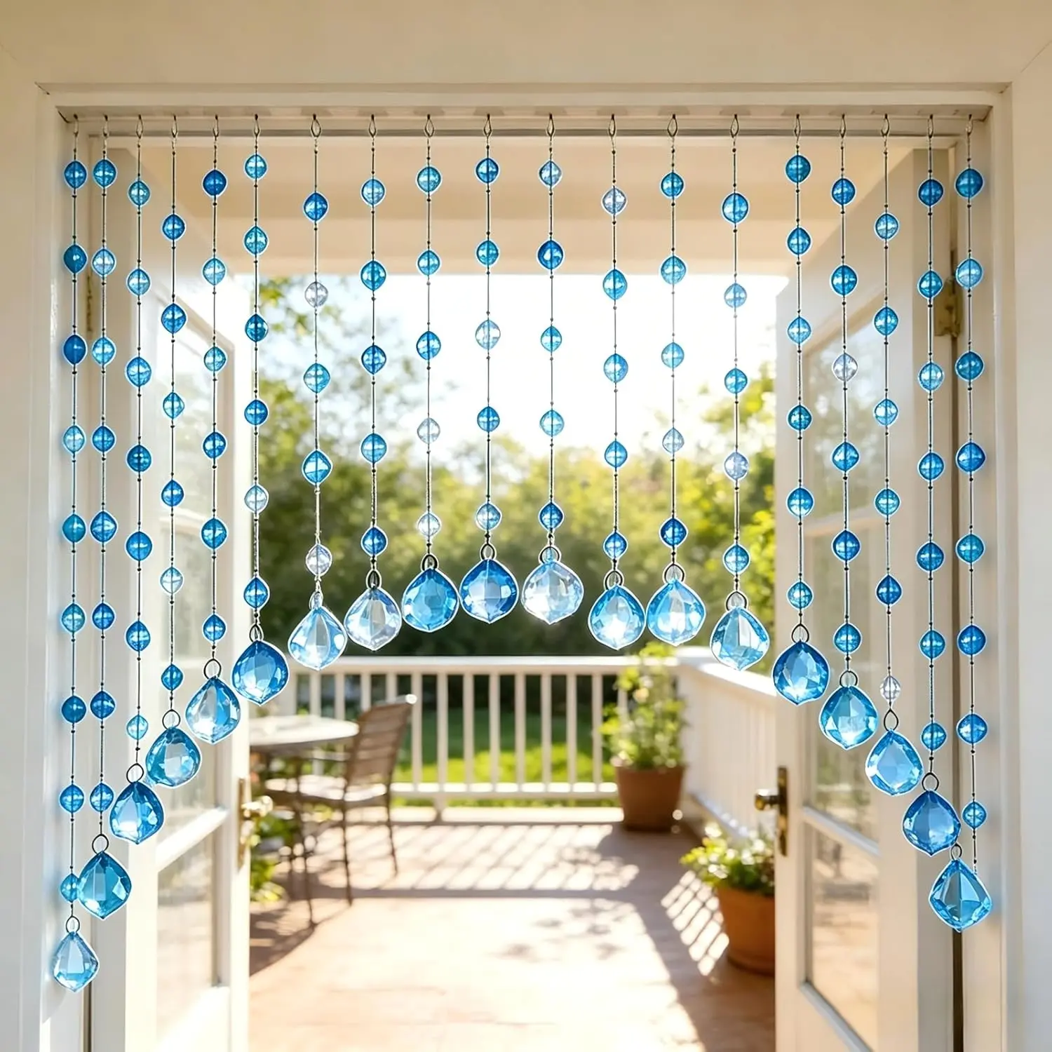 20-Strand Crystal Beaded Curtain, Multicolor Acrylic Arched Room Divider with Rainbow Beads for Bedroom, Living Room, Cafe