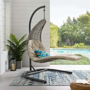 Modway Landscape Hanging Chaise Lounge Outdoor Patio Swing Chair in Light Gray Beige