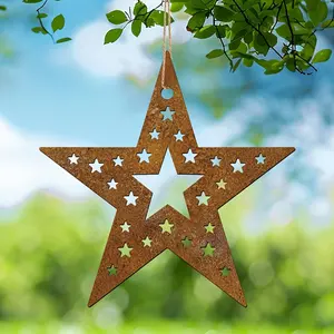 4pcs Rustic Star Metal Hanging Decorations, Christmas Tree Ornaments, Car Decor, Indoor Outdoor Hanging Decor, Thanksgiving & Christmas Decor