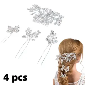 4 pcs elegant rhinestone hair accessory set - silver blade design, suitable for formal bride styling, graduation ceremonies, parties, dances