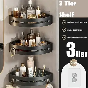 3-Pack Black Triangle Shower Caddy, 3-Tier Corner Shelves Shower Storage Rack, Drill Free Wall MountShower Organizer, 40lbs Load Capacity BathroomAccessories Towels Hook Toiletries