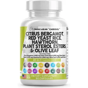 Clean Nutraceuticals Citrus Bergamot, Red Yeast Rice, Hawthorn, Plant Sterol Esters, Olive Leaf & More for Rich Heart Health Supplement Capsules – Cardisol