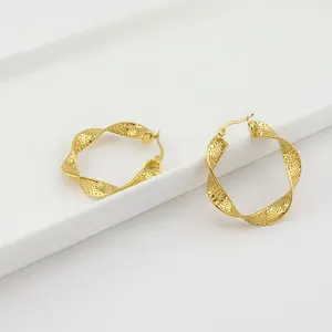 FWJ Twisted Hoop Earrings, Stainless Steel Costume Jewelry, Gold Hoop Earrings, Hoop Earrings Gold