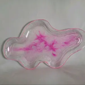 Beautiful Resin Art Tray with Pink Glitter Design Customizable Color Available Ideal for Jewelry Watches & Change