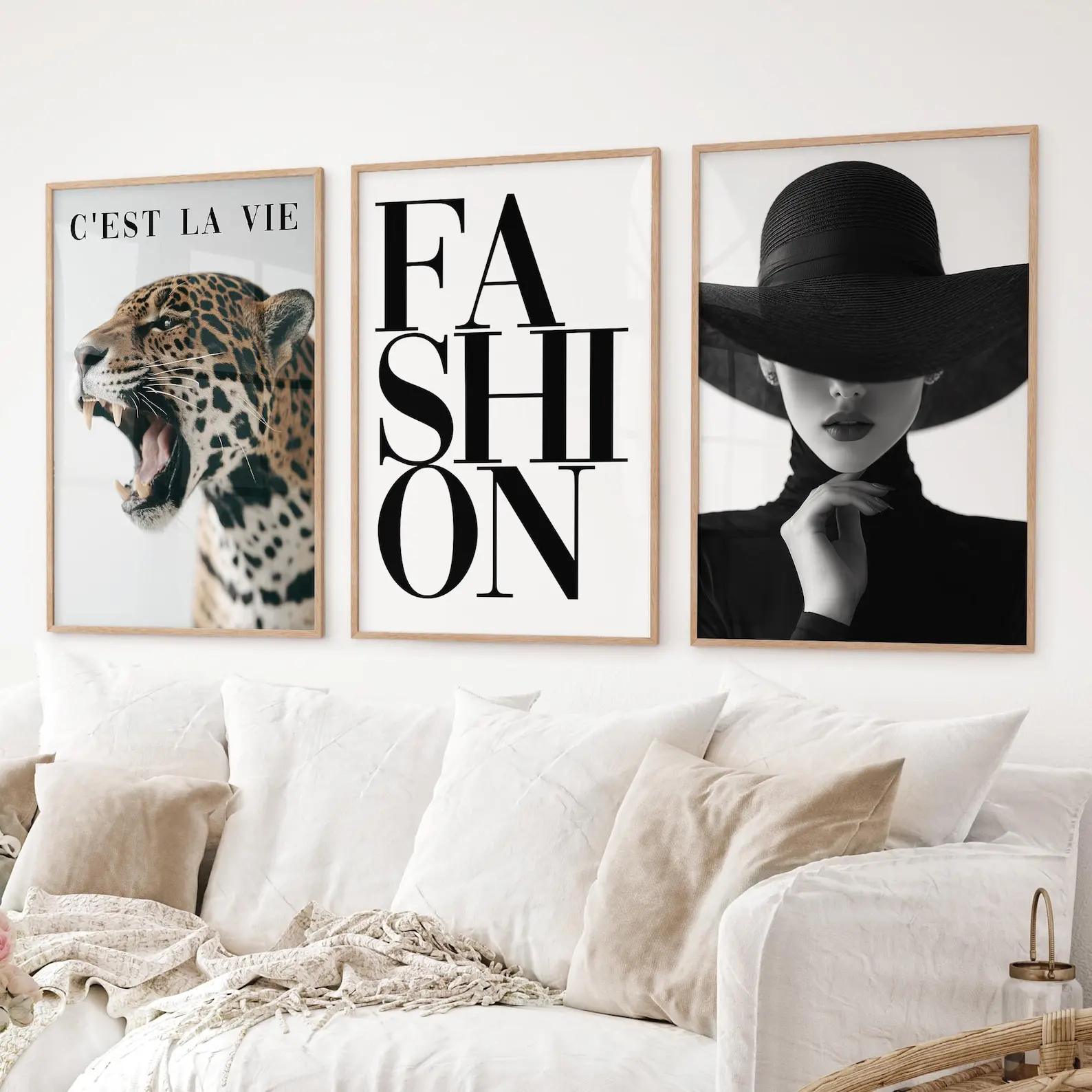 Trendy Black and White Fashion Print, Leopard Print Aesthetic, Stockholm Style, Fashion Girly Room Set of 3