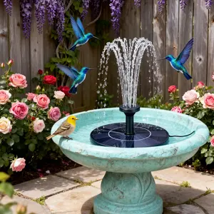 Solar Fountain Pump 18cm with 6 Nozzles, Spray Height 50cm, Bird Bath Basin & Garden Essential, Solar Powered Water Feature, Pedestal Fountain