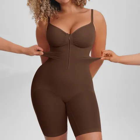 FeelinGirl #Live1 Tummy Control Butt Lifting Shapewear for Women Zip-Up Seamless Breathable Bodysuit with V-Neck and Adjustable Straps