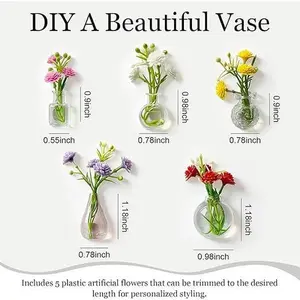 5pcs Mini Vase Fridge Magnets - Small Glass Bottle Whisker Collector, Retro Nordic Style, Smooth, Handmade DIY Metal Decor, Wedding Flower/Plant Holder, Cute Gift for Cat Lovers (for Kitchen/Office, Different Shapes, Flower Box Compatible)