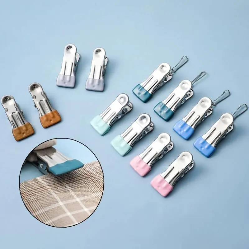 10 Pcs Stainless Steel Clothes Pins 2 Inch Heavy Duty Clips Bulk Bag Clips for Food Metal Clothespins for Laundry Clothes Line, Sock, Photo, Towel, Snack(random color)