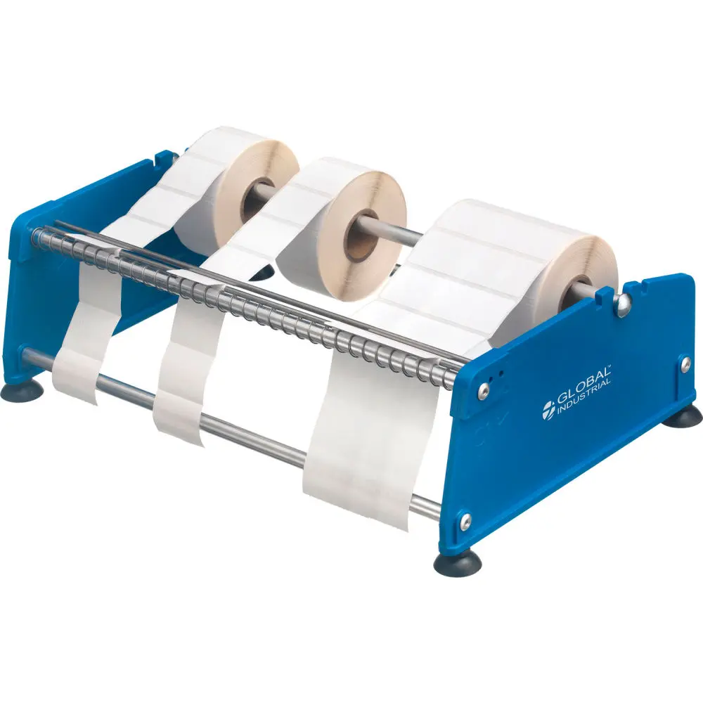 Global Industrial 412611 Manual Label Dispenser - 3 in. Roll Core, 3-3/8 in. Width, 4 in. Roll Diameter, 6-11/16 in. Height, Lasting Durability, Fits Up to 10 in. Labels, Plastic, Compact