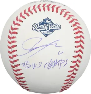 Roki Sasaki Los Angeles Dodgers Autographed 2025 MLB World Series Logo Baseball with "25 WS Champ" Inscription - Fanatics Authentic Certified