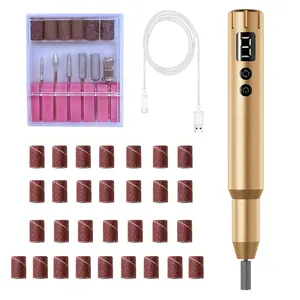 Electric Rechargeable Cordless Nail Drill Kit Compact Professional Nail Art Grinding Machine for Gel Manicure Pedicure Polishing Nail Removal Tool (Golden)