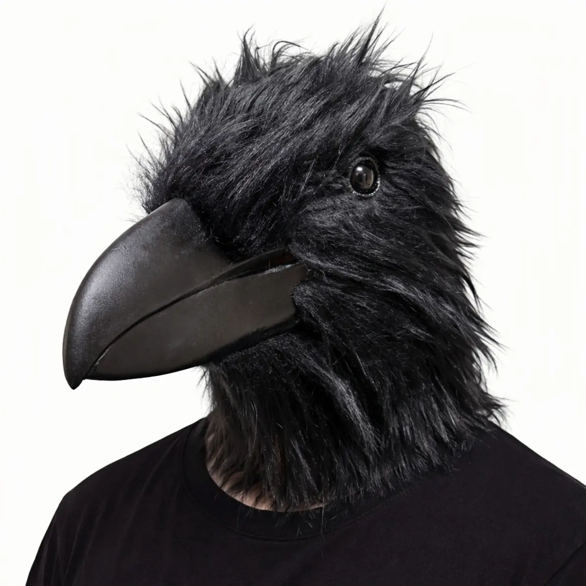 Adult Realistic Latex 1pc Raven Mask with Fur, Plastic Eyes, Gothic, Fantasy Elements - Breathable, Lightweight, Glossy, Comfortable Non-Woven Halloween Cosplay Prop, Full Head Cover Party Accessory for Carnival Horror Events