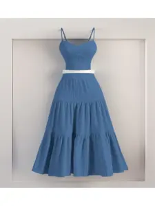 Women's Solid Crop Spaghetti Strap Cami Top & A-line Skirt Two-piece Set, Casual Minimalist Fashion Cozy Two Piece Outfits for Daily Outdoor Wear, Ladies Clothes for Summer