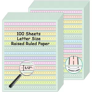 100 Sheets Handwriting Paper 8.5"x11" Double Side Colored Primary Writing Paper for  with  0.5" Tactile Writing Lines Spacing Multi-Sensory Ruled Handwriting Tablet Dysgraphia Pad for