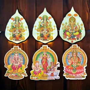 Sacred Hindu Deity Wall Stickers | Easy Peel Ganesh, Laxmi & Saraswati Decor | Diwali, Home or Office Pooja | Premium Glitter Design