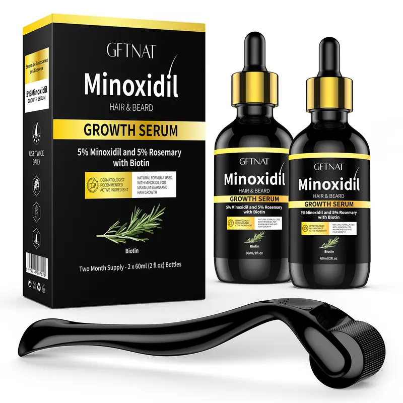 GFTNAT5% Minoxidil Hair and Beard Serum for Man -60 ml (2 pcs), Hair Care Solution for Comfortable Styling