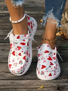 Valentine's Day Limited Heart Graffiti Casual Shoes, Lightweight Thick Sole, Dating Commute Daily Wear Lazy Canvas Sneakers