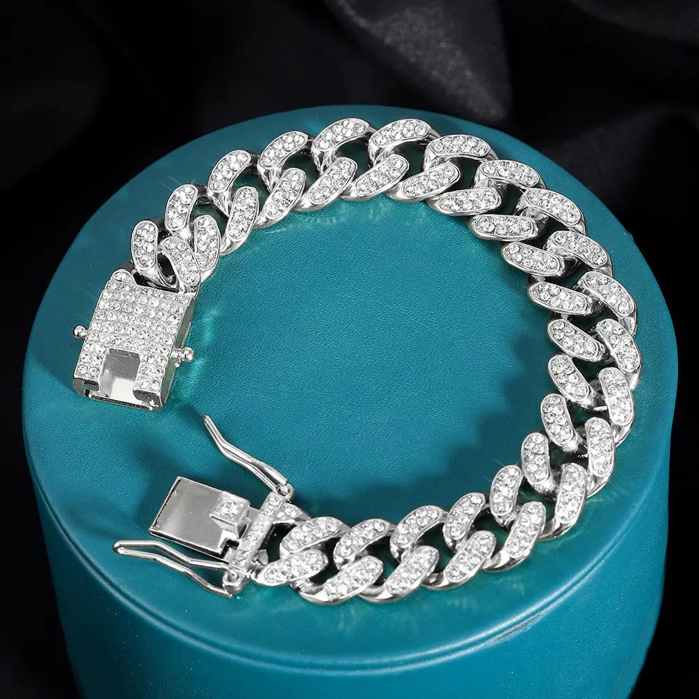 Iced Out 8 Inch Cuban Link Bracelet for Men – Hip Hop Bling Chain, 13mm Diamond Cuban Bracelet, Trendy Streetwear Jewelry Gift for Boyfriend