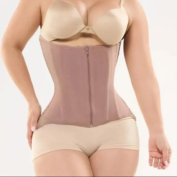 Fajas Salome 7011-CCB | Colombian High Back Waist Cincher Vest | Powernet Firm Tummy Back Control | Double Closure Zipper + Hook | Cotton Lining Daily Wear Women — Made in Colombia