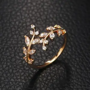 Leaf Ring With Copper And Zircon Inlay