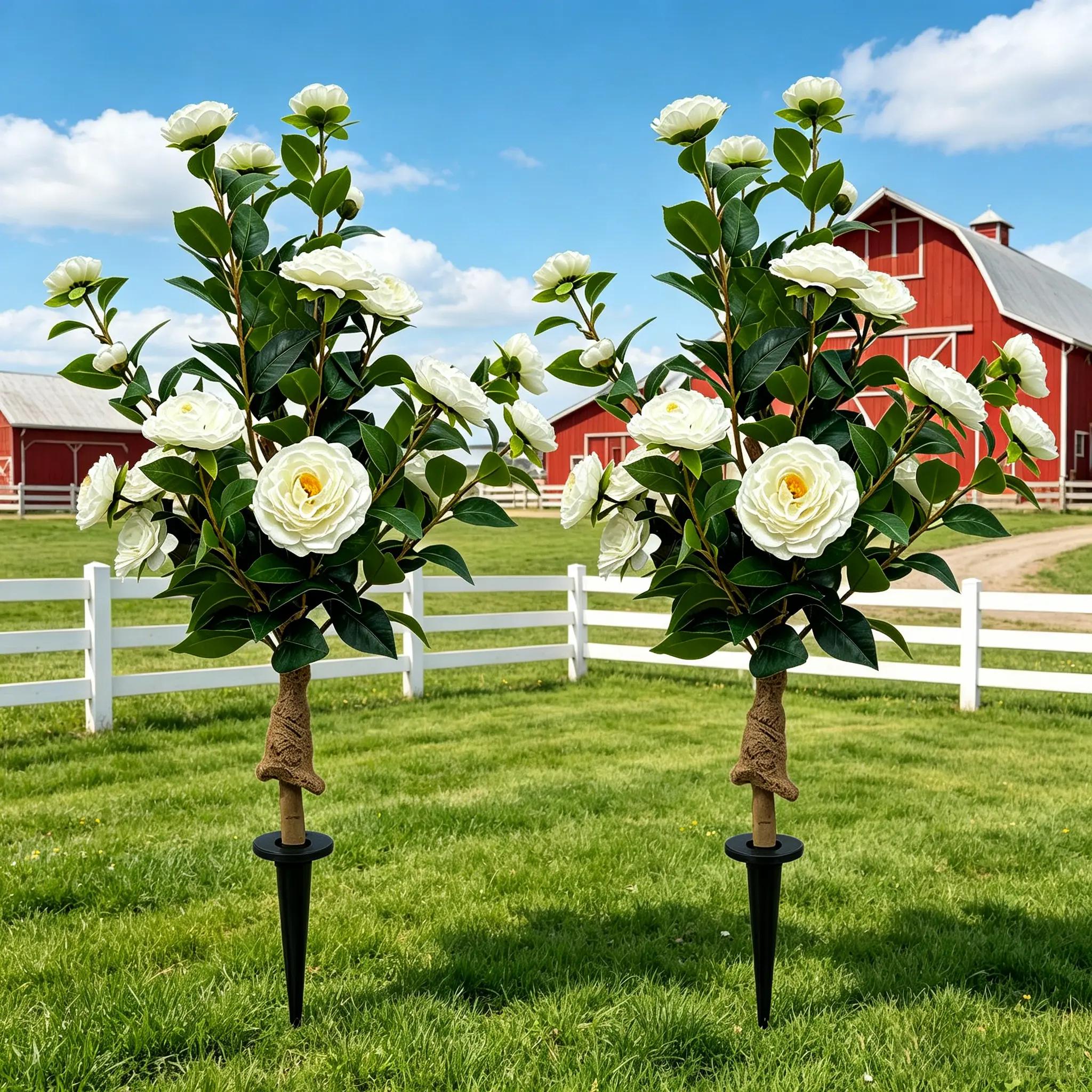 3ft Artificial Camellia Plants Tree 36" Faux Camellia Flower with Spike UV Resistant Realistic Fake Floral Blooming Bush for Indoor Outdoor Front Door Porch Backyard Garden.