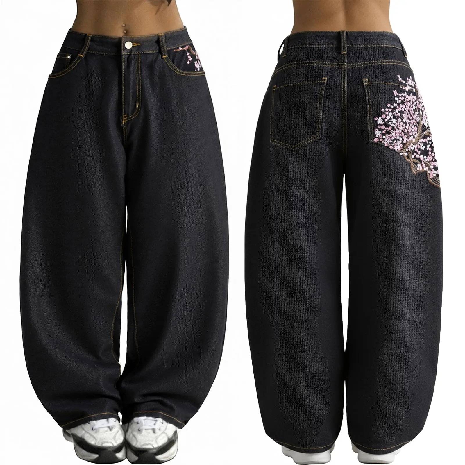 EMMIOL Women Boyfriends Hip Hop 90s Vintage Baggy Jeans Loose Denim Pants Mid-Low Waist Jeans