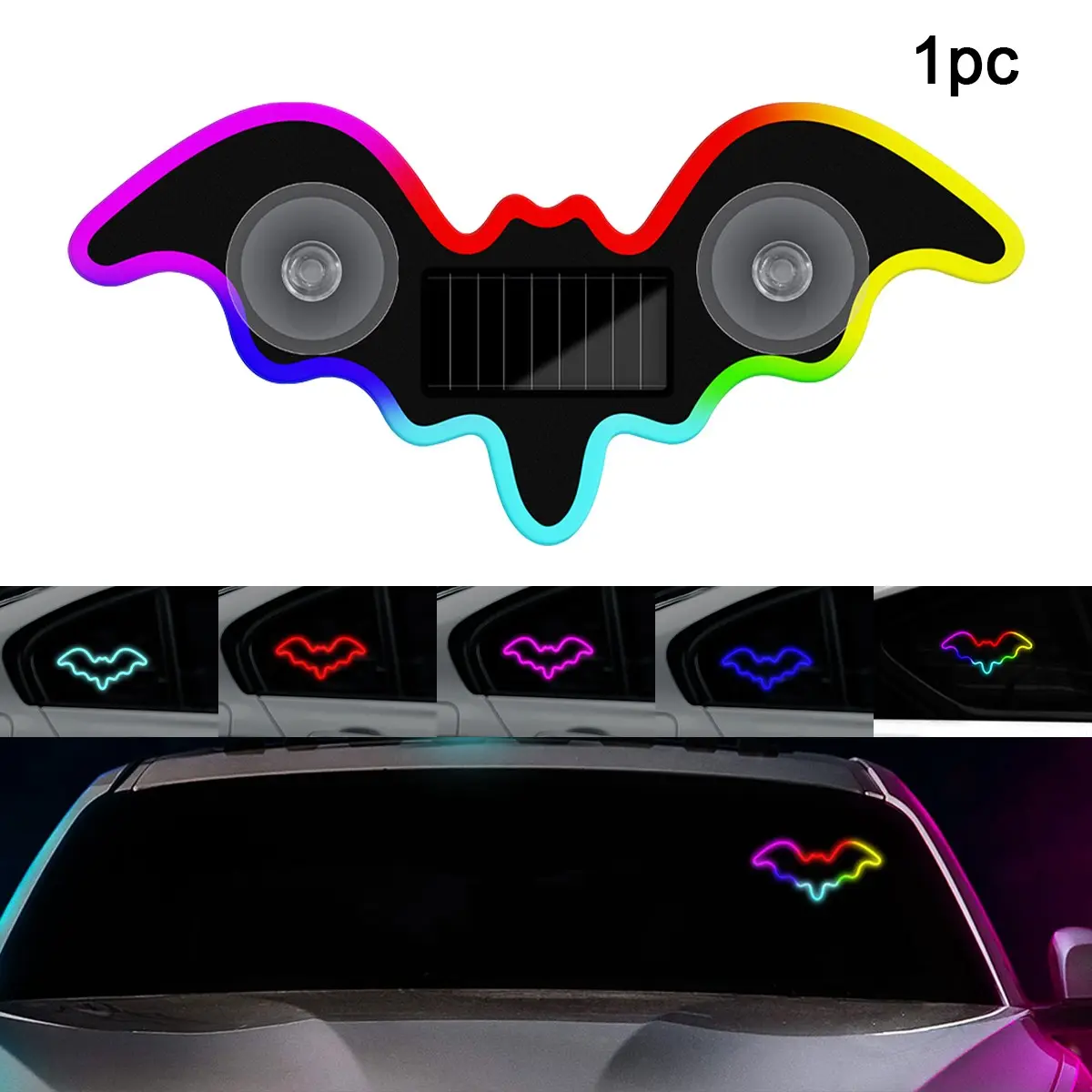 Solar-Powered Bat Atmosphere Light, LED Sign Neon Light, Car Atmosphere Lamp, Car LED Ambient Light, Led Lights For Car, Bedroom, Party, Car Accessories, Valentine's Day Decor, Car Ambient Lighting