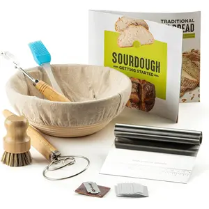 Sourdough Start Kit - Sourdough Bread Baking Supplies with Banneton Bread Proofing Basket Bowl, Cloth, Whisk, Bread Lame, Dough Scraper, 2 Brushes - Sourdough Starter Kit Bread Making & Baking Tools