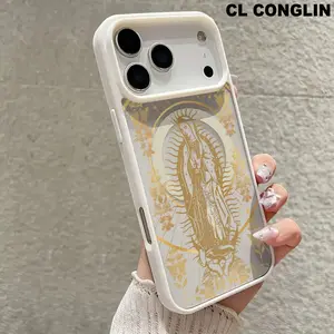 Holy Golden Virgin Mary Pattern Magnetic MagSafe Phone Case for iPhone 17 Air/16 Pro Max 15 Pro 14 13 12 11 Plus Lightweight Shockproof Slim Protective Cover Supports Wireless Charging, Anti-Yellowing, TPU & Acrylic Mobile phone case