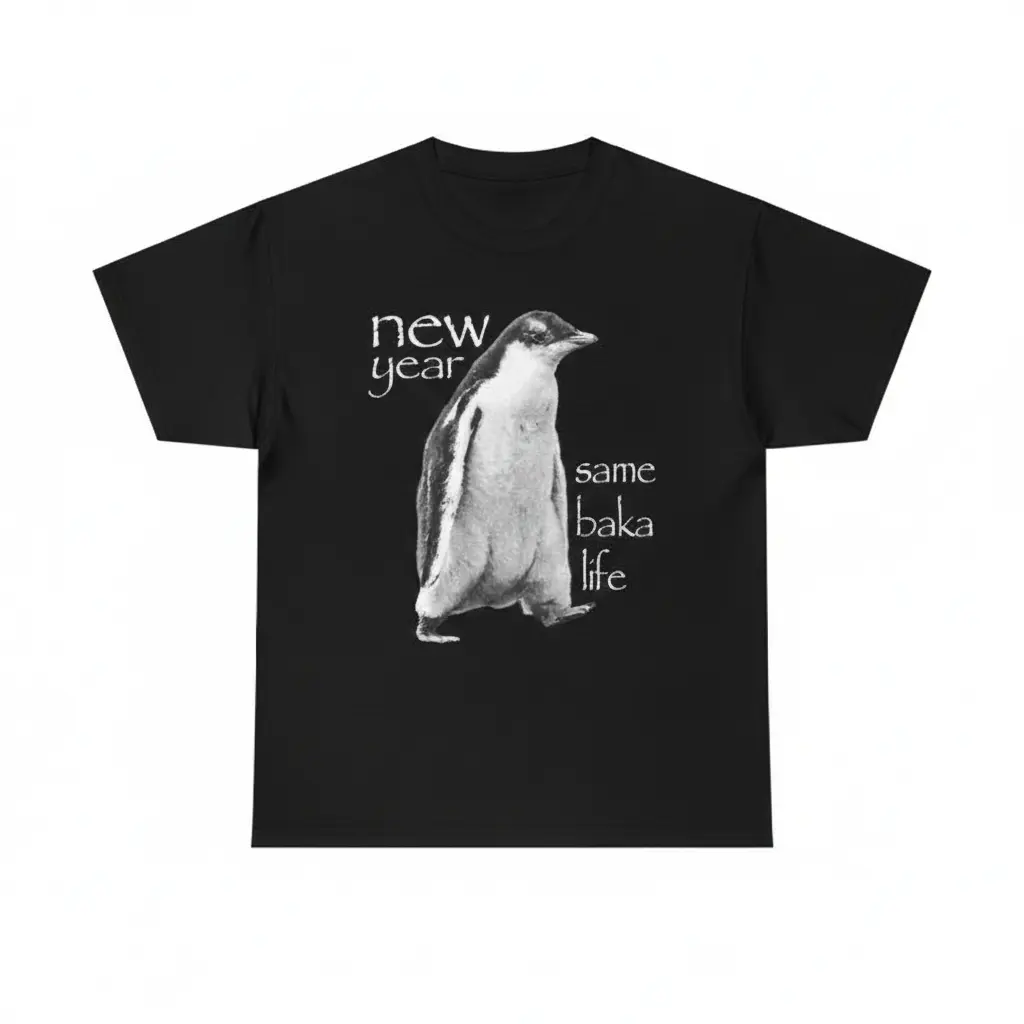 180gNew Year Same Baka Life Penguin TShirt Funny Meme Shirts Cotton Comfortable Round Neck Short Sleeves Ideal for Casual Outings