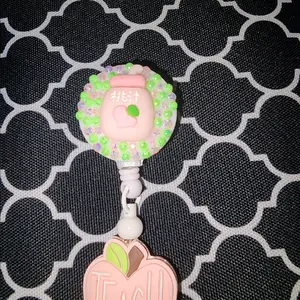 Peach Teach Badge Reel fashion cardholder Retractable Claw