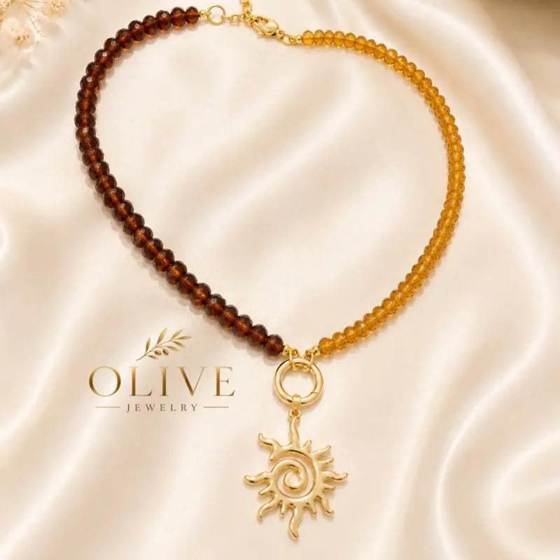 Olive Jewelry Sunset Necklace- Mar y Tierra Collection beautiful Golden Necklace full of shine brass non tarnish material perfect for the summer