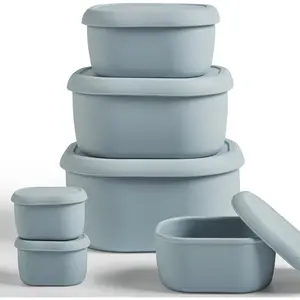 6 count/Set Nesting   Storage Containers with ,   Meal Prep  Containers Lunch Box Bento Box Set (33.8oz, 20oz, 10oz, 6.7oz, 1.3oz) (Grey)