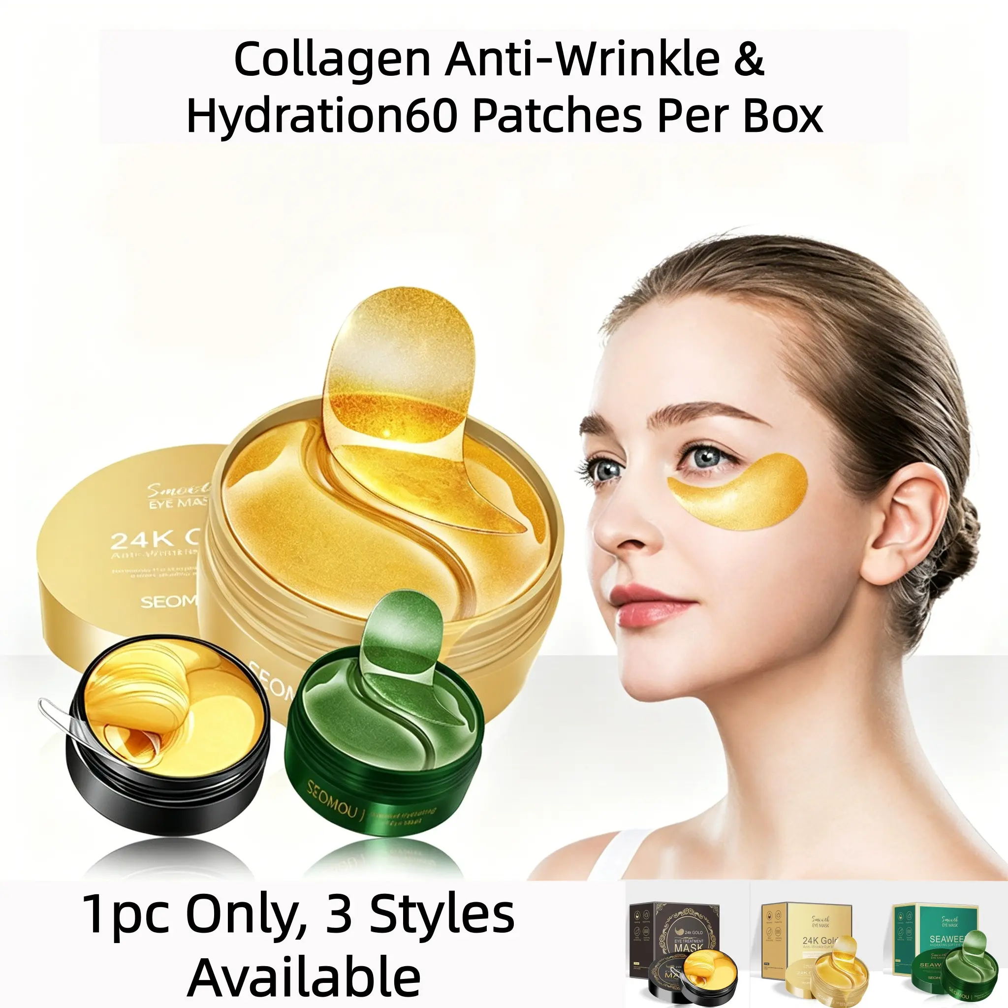 24k Gold Collagen Eye Patches, Eye Patches For Puffy Eyes, Undereye Patches, Under Eye Mask, Eye Treatment Mask, Dark Circles, Puffiness, Wrinkles, Hydrating Snail Protein, Moisturizing, Instant Brightening